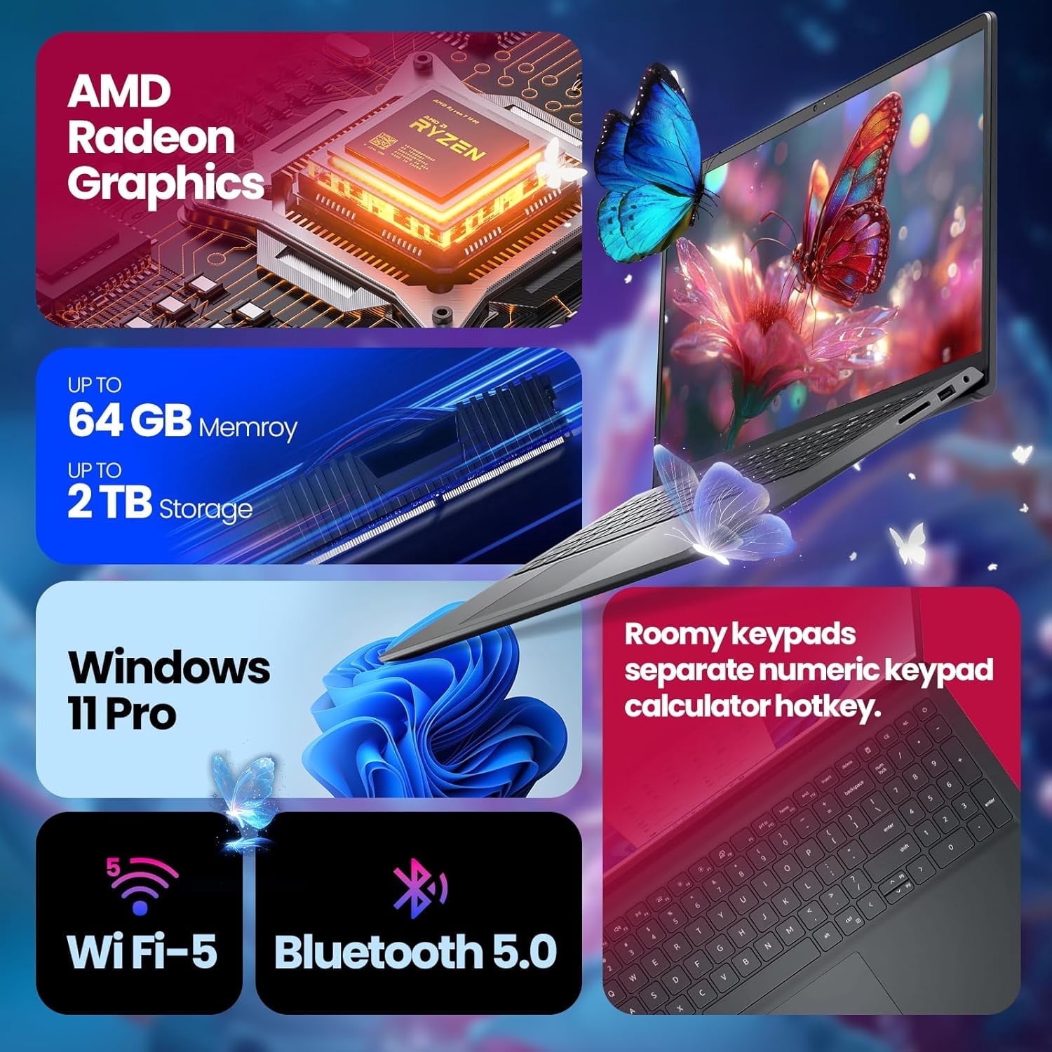 Dell Inspiron 15 3535 Touchscreen Laptop - 15.6" FHD WVA Display, 8-Core AMD Ryzen 7 7730U, AMD Radeon Graphics,Windows 11 Pro, Copilot, Wi-Fi, 16GB RAM, 512GB SSD, w/Accessories