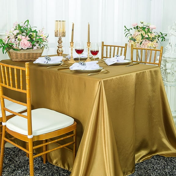 Wedding Linens Inc. 54" x 108" Satin Rectangular Table Cover Tablecloth - Antique Gold