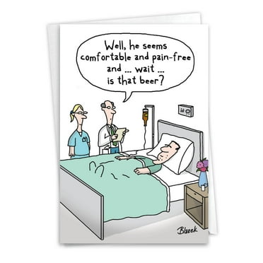 NobleWorks - Funny Get Well Soon Card with Envelope - Cartoon Humor, Feel Better Greeting - Beer Drip C7268GWG