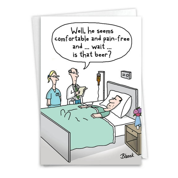 NobleWorks - Funny Get Well Soon Card with Envelope - Cartoon Humor, Feel Better Greeting - Beer Drip C7268GWG