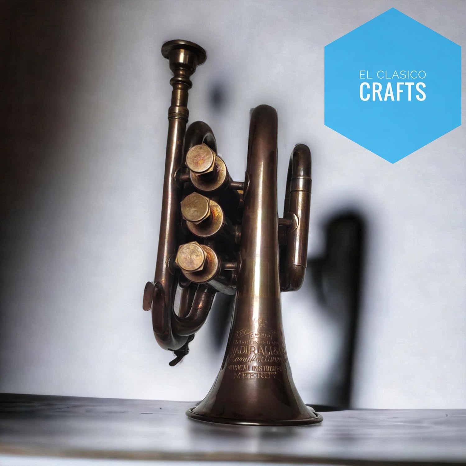 MM Vintage Bronze Antique Brass Trumpet Pocket Bugle Horn 3 Valve Mouthpiece Best for Gift and home decoration for musical theme