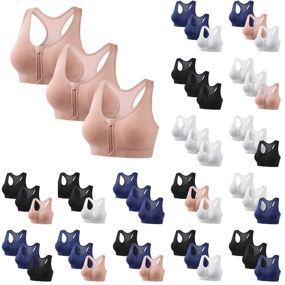 QATAINLAV Women's 3 Pack High Impact Sports Bras with Front Zip Solid Mesh Breathable Racerback Gym Yoga Workout Bra Black M