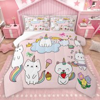 Homewish Cartoon Unicorn 3 Pieces Queen Comforter Set for Kids Teens,Kawaii Rainbow Animal Ultra Soft Bedding Sets,Dreamy Princess Bedding Comforter Set Breathable,Super Cozy Room Decor