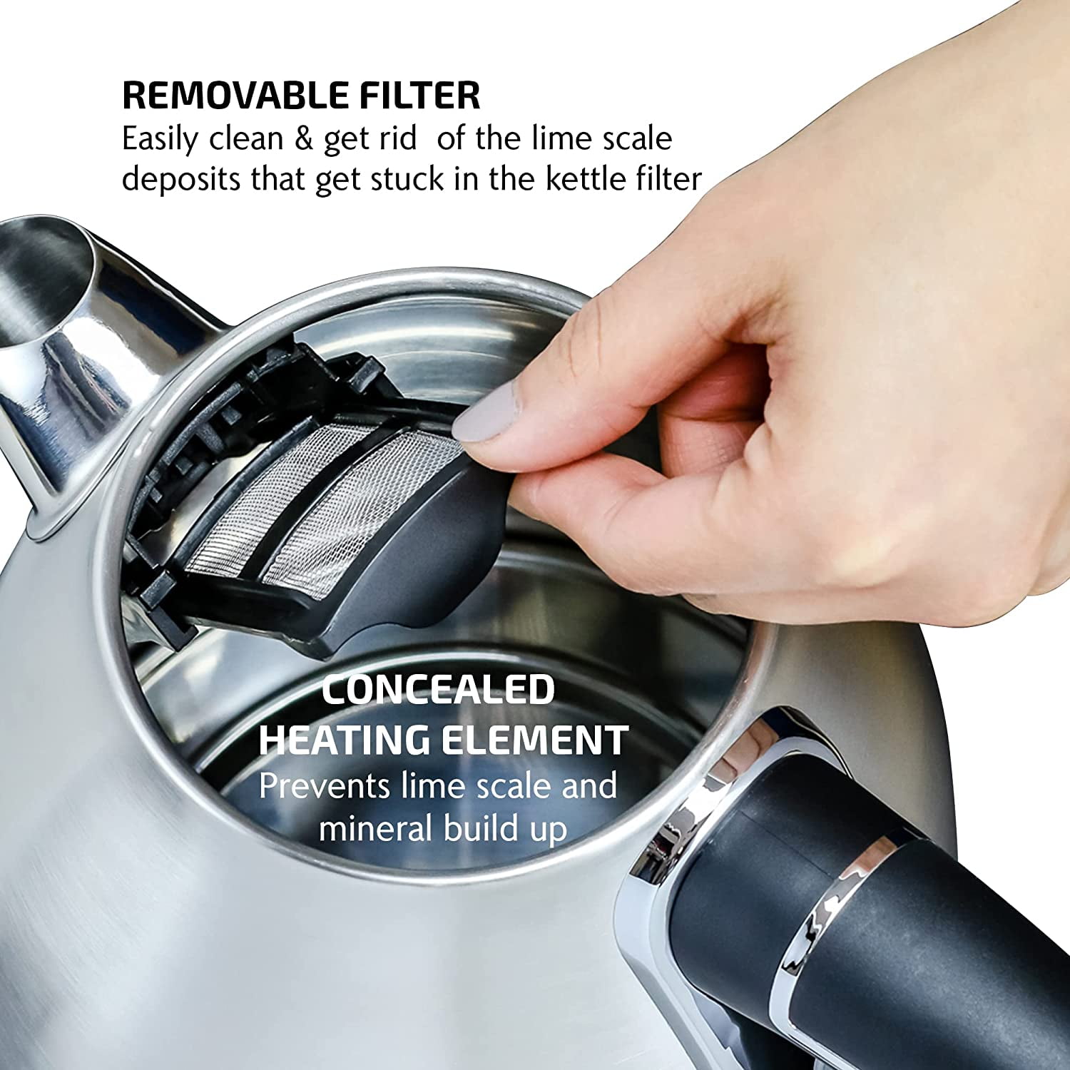 OVENTE 1.7 L Electric Stainless Steel Hot Water Kettle, Auto Shutoff, Coffee Maker, Silver KS777S