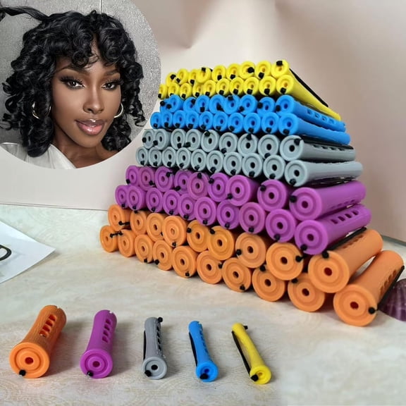 100pcs Perm Rods Set for Natural Hair Plastic Cold Wave Curling Rod Women DIY Hairdressing Tools(Orange Purple Gray Blue Yellow)