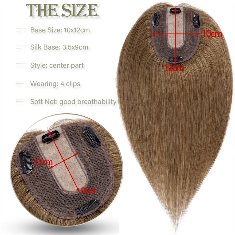 6-18 Inch Human Hair Topper for Women, Real Human Hair No Bangs 10*12 CM Injection Silk Base Hair Topper Clip In Straight Hair Extensions Hairpieces