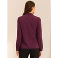 thumbnail image 4 of Elegante camisa abotonada cuello alto con escote en V recortado carrera primavera para mujer Rojo Púrpura M, 4 of 5