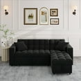 thumbnail image 6 of Muumblus 84" Queen Size Convertible Sectional Sleeper Sofa with Storage, Adjustable Backrest, Reversible L-Shaped Pull Out Couch Bed for Living Room, Guest Room, Black Velvet, 6 of 12