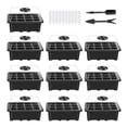thumbnail image 1 of Juego de 10 Bandejas de Germinación de 12 Celdas con Tapa de Humedad, Color Negro, Ideal para Cultivos de Hortalizas y Flores., 1 of 6