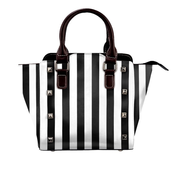 Black And White Vertical Stripes Rivet Fashion One-Shoulder Women's Handbag Tote Bag