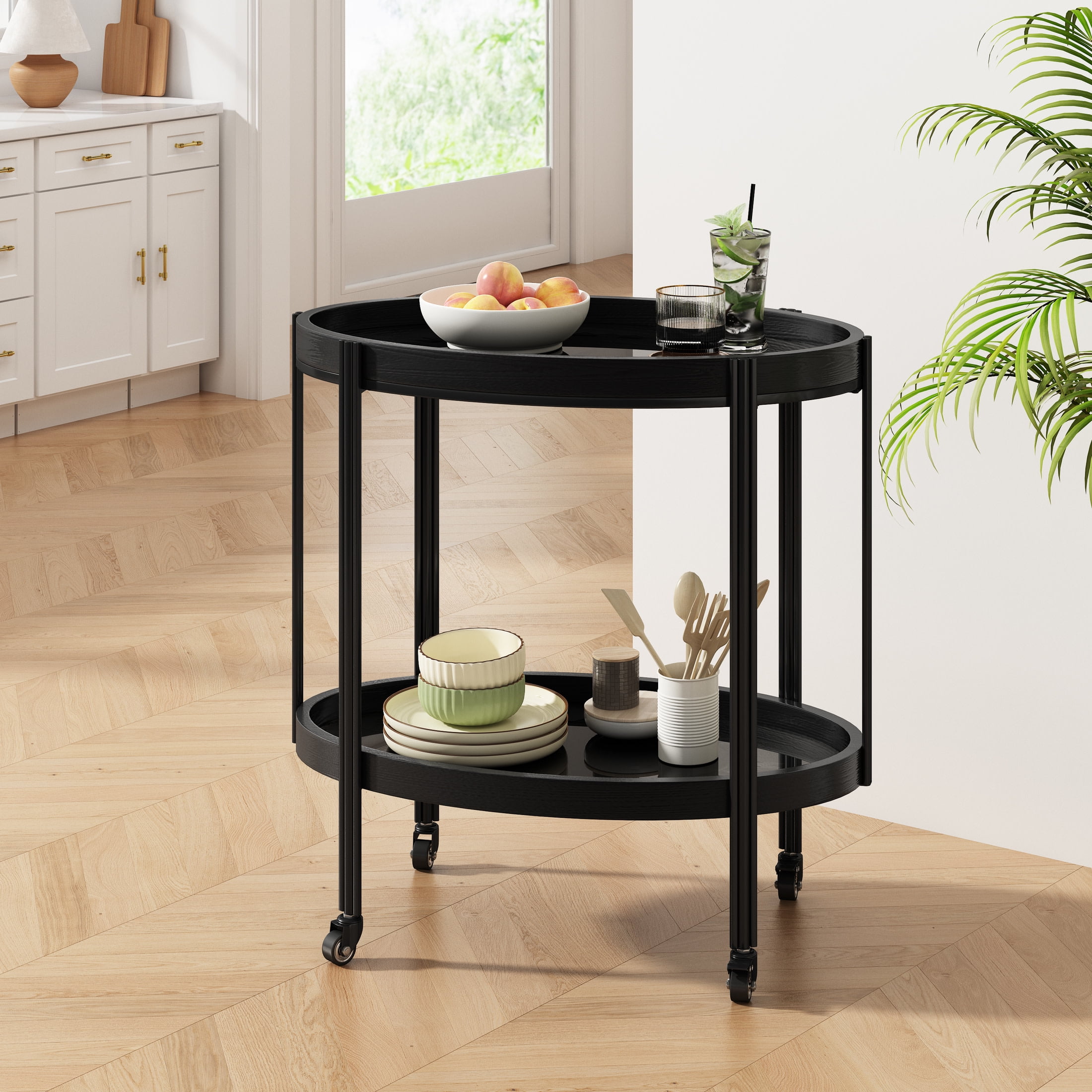 bali & pari Dalinda Rattan BOHO Kitchen Cart, Natural Brown
