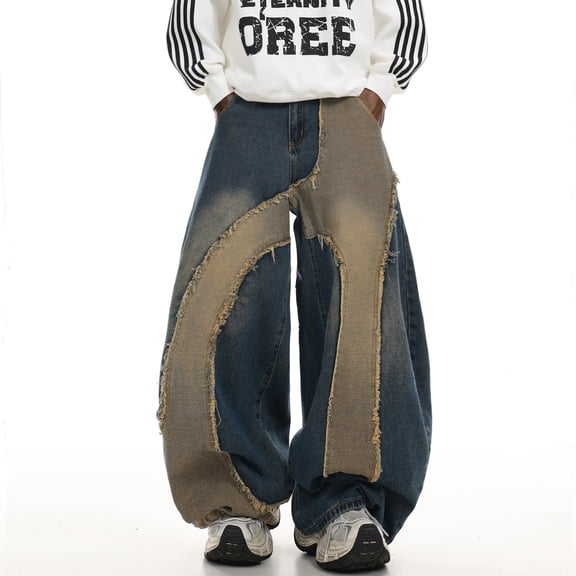 Mrmall Baggy Hip Hop Jeans for Men Wide Leg Y2K Skater Denim Pants Casual Loose Fit Long Trousers Streetwear