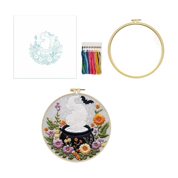11.42in Halloween Themed Embroidery Kit with Hoop & Pre-Printed Pattern