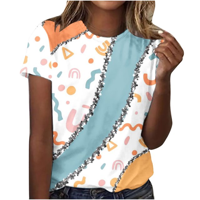 Birdeem Blouse Mode Femme Manches Courtes Col Rond Rétro Imprimé Ample