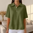 thumbnail image 7 of Stichou Women's Short Sleeve Sweater Spring Polo Shirts Waffle Knit V Neck Business Casual Tops 2026 Summer Work Clothes Army Green M, 7 of 7