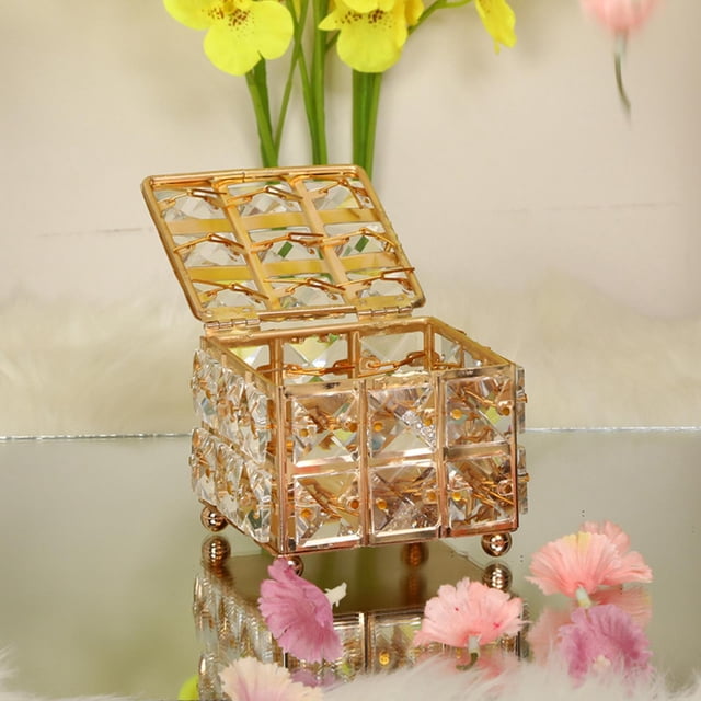 Joyero de cristal - Cuadrado dorado Organizador de exhibición de joyas Caja de recuerdos Caja Caja decorativa para para almacenamiento