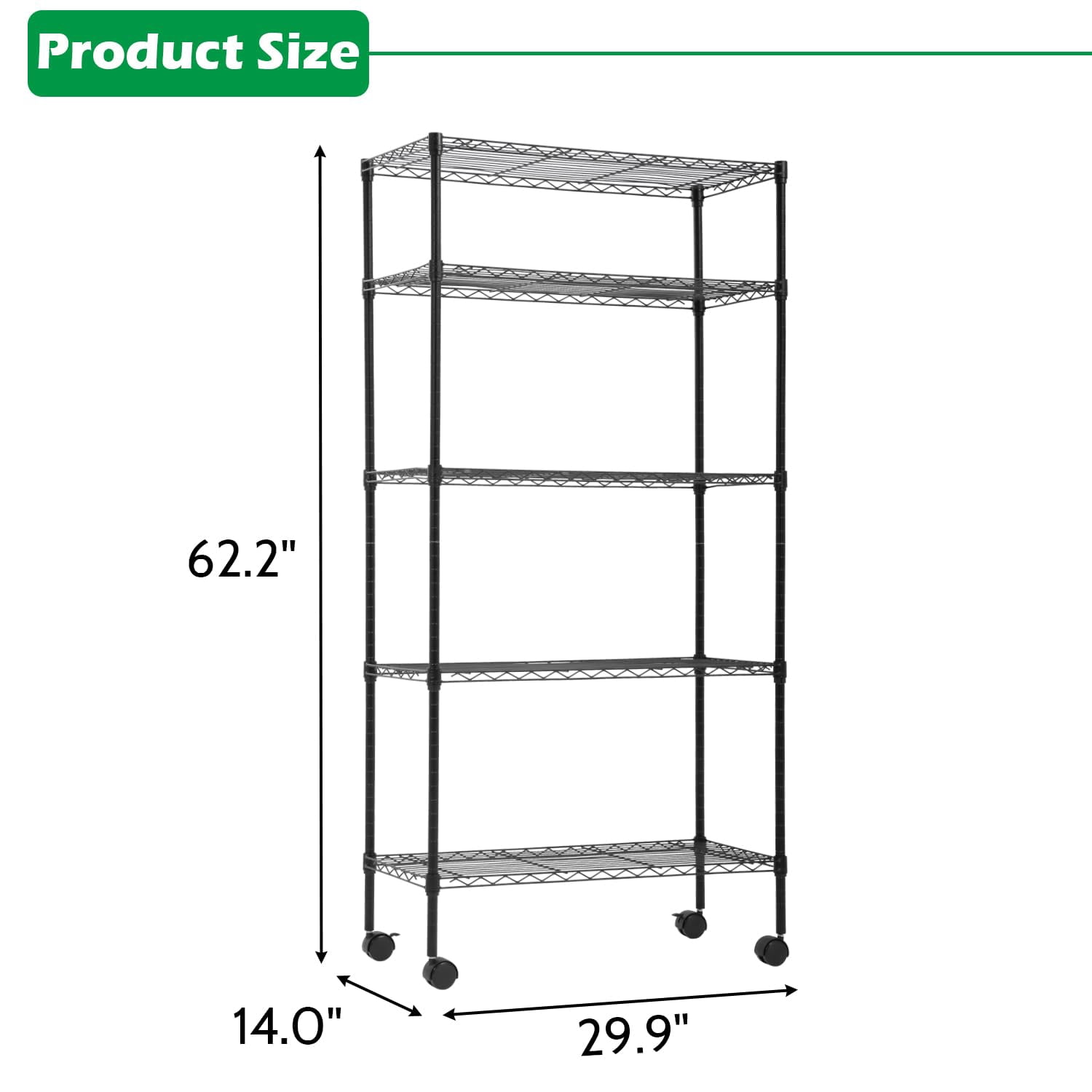 FDW Wire Shelving Unit Metal Shelf Organizer Heavy Duty Wire Rack Storage Unit Rack Utility for Bathroom Office Kitchen (Black, 14" D x 30" W x 60" H)