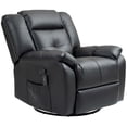 thumbnail image 1 of 8-Point Vibration Massage Recliner Chair, Black PU Leather Swivel Rocking Sofa, 150° Recline with Remote Control & Side Pockets, Comfortable Armchair for Living Room or Office, 1 of 7