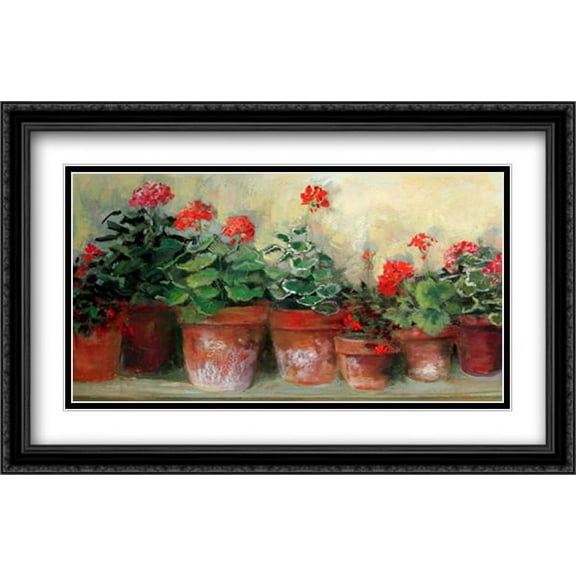 Kathleen's Geraniums 2x Matted 36x24 Large Black Ornate Framed Art Print by Carol Rowan