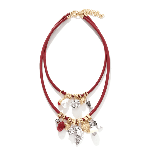 LUREME Vintage Red PU Leather Necklace Set – Double Layer Charm Pendant Boho Jewelry for Women (nl006380)