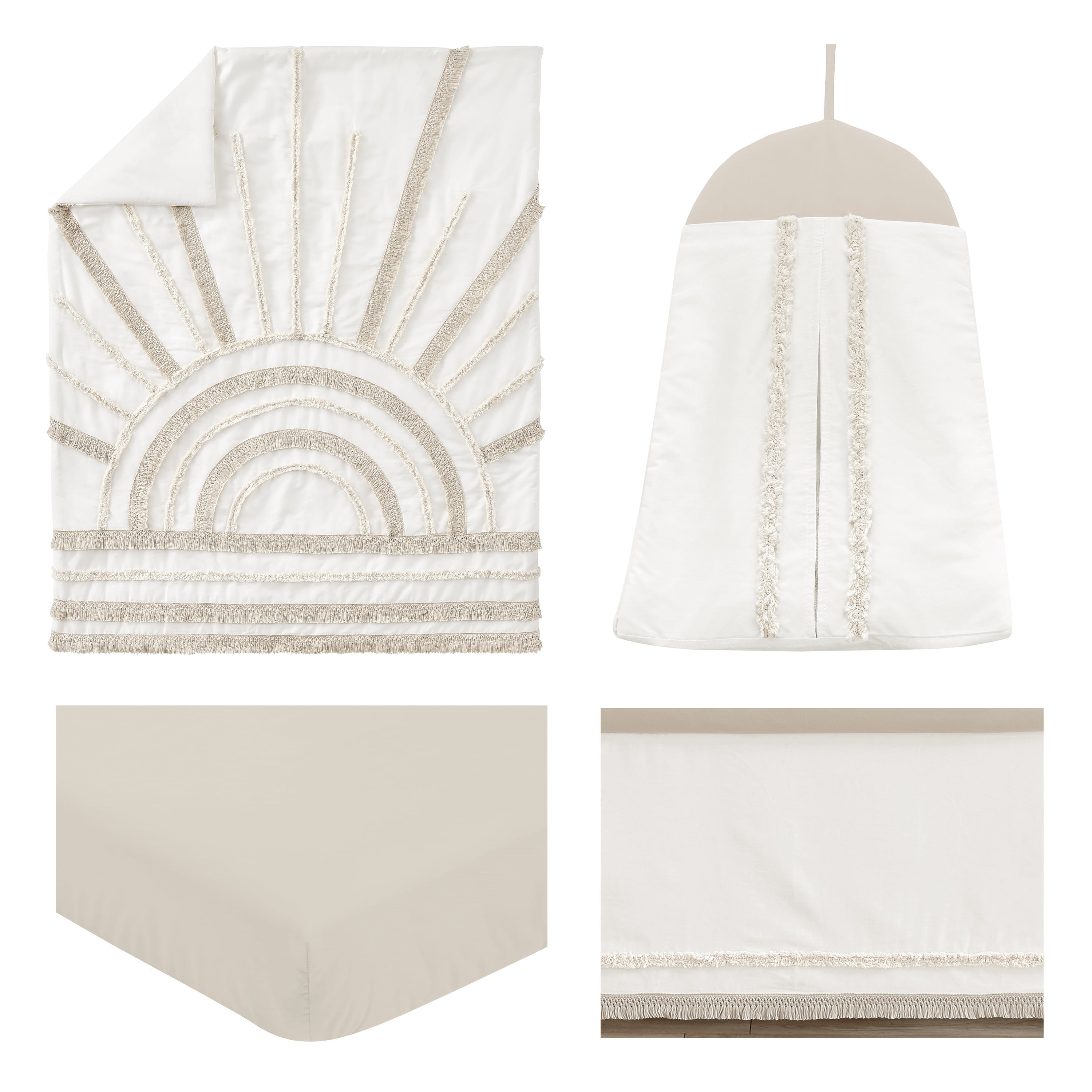 Sweet Jojo Designs Tufted Sun Ivory and Taupe 4 Piece Crib Bedding Set