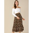 thumbnail image 3 of Unique Bargains Jupe Midi à Taille Élastique à Ourlet à Volants à Imprimé Floral pour Femmes, 3 of 7