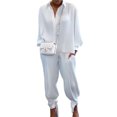 thumbnail image 2 of Fortune 2Pcs Femmes Automne Tenues Solide Revers Côtelé Manches Longues Top Pantalon, 2 of 5