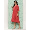thumbnail image 5 of Janasya Women's Red Cotton Ethnic Motifs Printed Flared Western Dress, 5 of 7