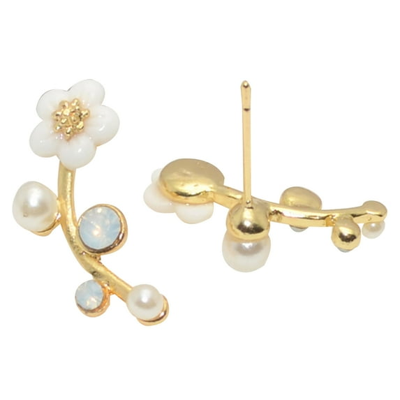 Ayyufe 1 Pair Women Flower Pearl Rhinestone Earrings Ear Studs for Party