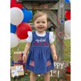 thumbnail image 6 of Cenuakty Toddler Newborn 3M 6M 12M 18M Girls 4th of July Outfit Ruffled Short Sleeves Rompers and Letter Flag Embroidery Overalls Dress Set Cute Clothes, 6 of 9