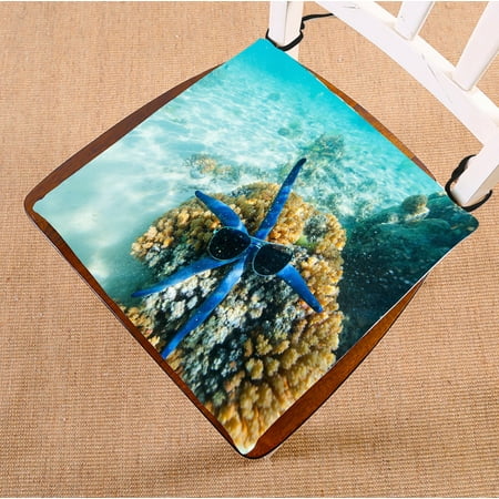 

PHFZK Underwater World Chair Pad Blue Starfish Sea Star with sunglasses Seat Cushion Chair Cushion Floor Cushion Two Sides Size 20x20 inches