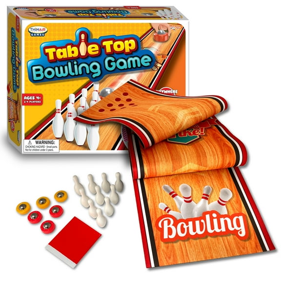 Thin Air Games: Tabletop Bowling Alley Game - 19pc Classic Bowl Game, 3ft Roll-Up Alley Mat, Rubber Grip Lane Surface, Family-Kids Age 4 , 2-4 Players
