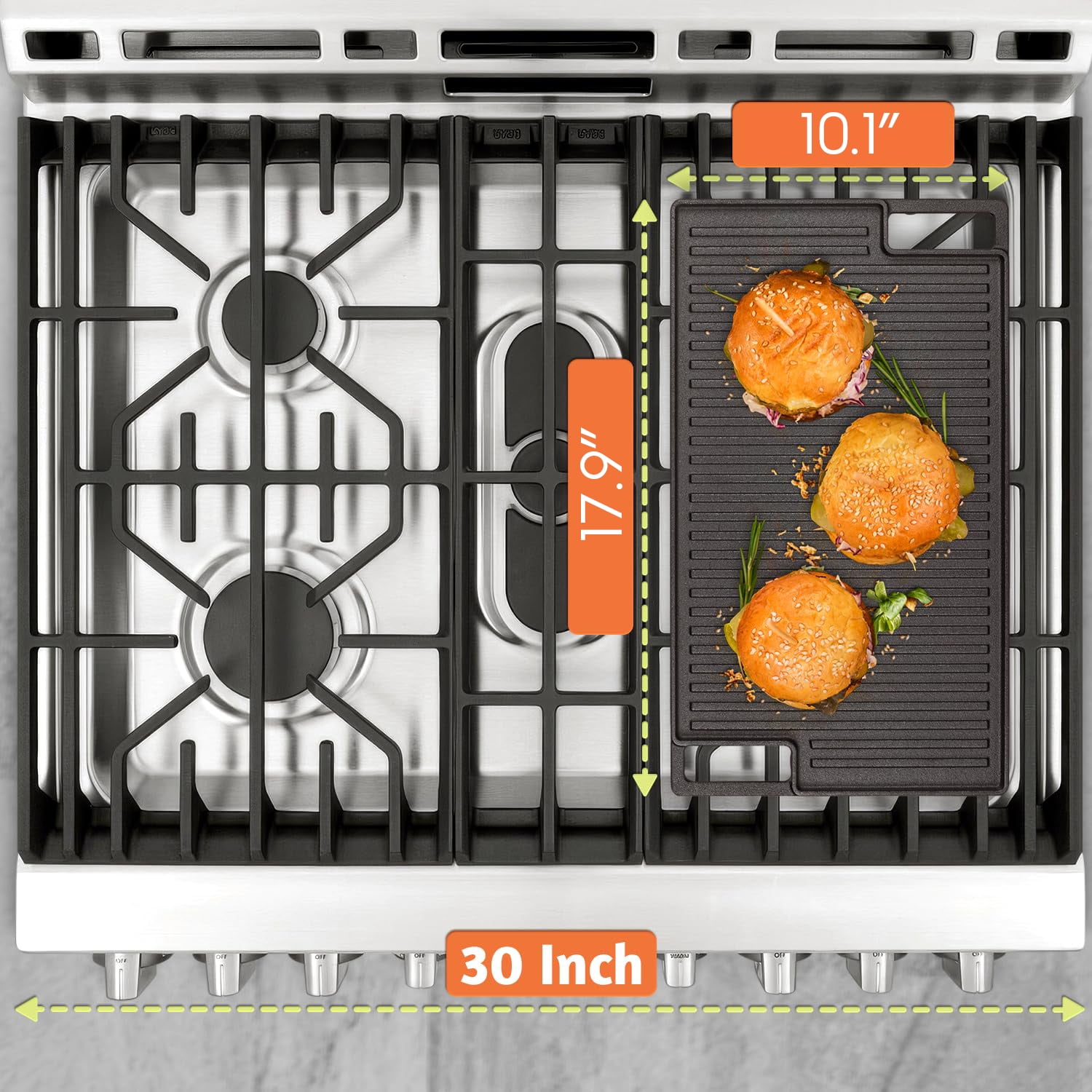 Mibote Reversible Cast Iron Grill and Griddle Plate Pan Set,Works on Stove,Grill,and Fire,Black10.1" x 17.9"
