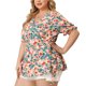 thumbnail image 2 of Women's Plus Size Blouse Floral Ruffle Sleeve Faux Wrap Peplum Top Pink 4X, 2 of 7