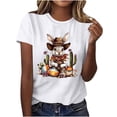 thumbnail image 1 of Mujeres de Manga Corta Tops Casual Nuevo Cuello Redondo Pascua, Ligera Camiseta de Poliéster Spandex, 1 of 4