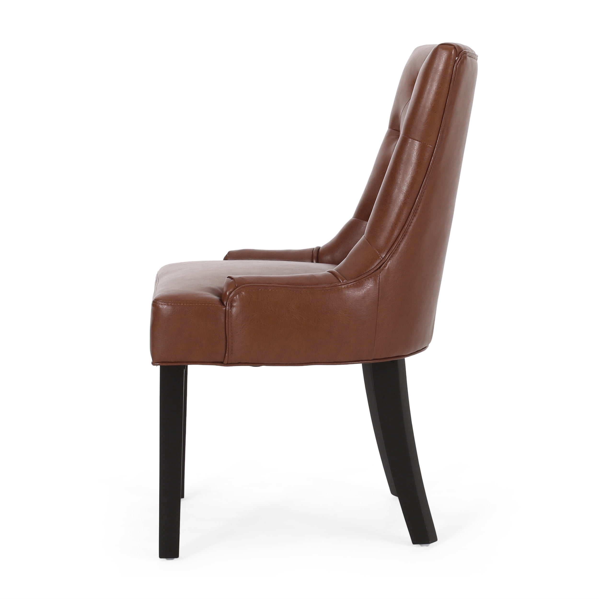 Noble House Will Faux Leather Dining Chairs, Set of 2, Cognac Brown, Dark Brown