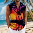 thumbnail image 2 of LWavelet Men's Sleeveless Hawaiian Shirt, Tropical Paradise Print Button Down, Lightweight Breathable for Luau & Beach Vacation Vermilion 3XL, 2 of 5
