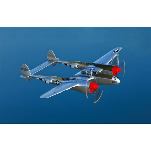 A Lockheed P-38 Lightning Fighter Aircraft in Flight Near Chino California Poster Print, 17 x 11