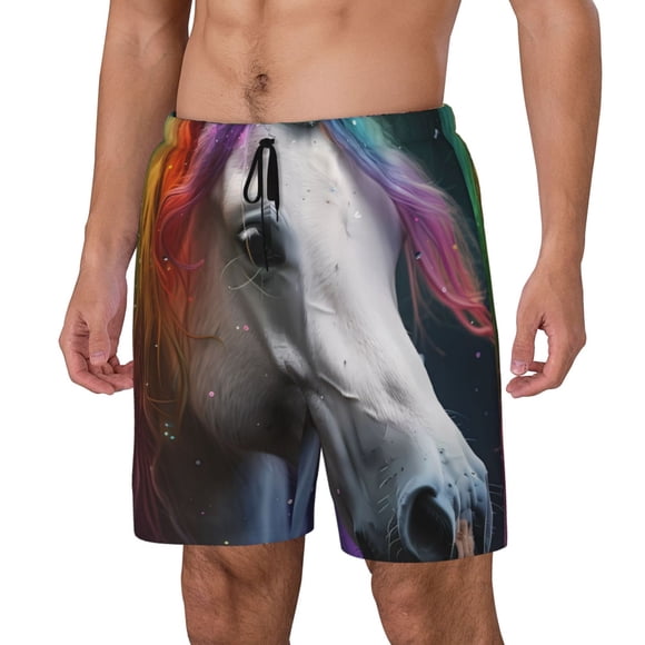 Balery Colorful Haired White Horse Bañador para hombre, shorts de playa de secado rápido con entrepierna y forro de compresión-Small