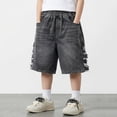 thumbnail image 4 of Boy Denim Shorts Elastic Waist Straight Leg Jeans Shorts Casual Loose Fit Denim Shorts with Pockets Shorts Boys 14-15 Years, 4 of 9