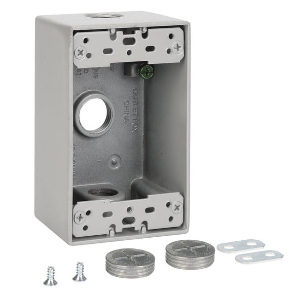 Weatherproof Outlet Box,Three 1/2 Inch Hole Outdoor Electrical Box,Aluminum Construction Outdoor Outlet Box,CUL Listed for Home Improvement,Gray Single Gang Box(1 Pack)