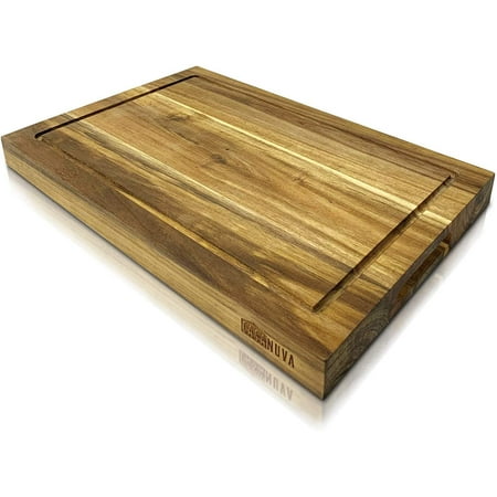 

Extra Large Reversible Acacia Wood Cutting Board 18x12x1.5 Butcher Block With Juice Groove & Gift Box (Acacia)