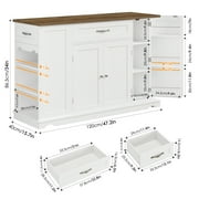 Homfa Kitchen Island with Wheels & Adjustable Shelf, 2 Drawer Modern Buffet Cabinet Sideboard Coffee Bar for Dining Room Living Room, White