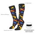 thumbnail image 4 of Xecao Dinosaurs in Space print thigh-high socks, crafted for both men and women with a stretchy, high-opaque design perfect for daily wear, 4 of 6