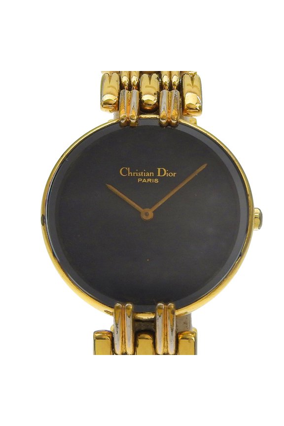 Pre-Owned Christian Dior Bagira Watch 46.154 Gold-Plated Quartz Analog Display Black Dial...
