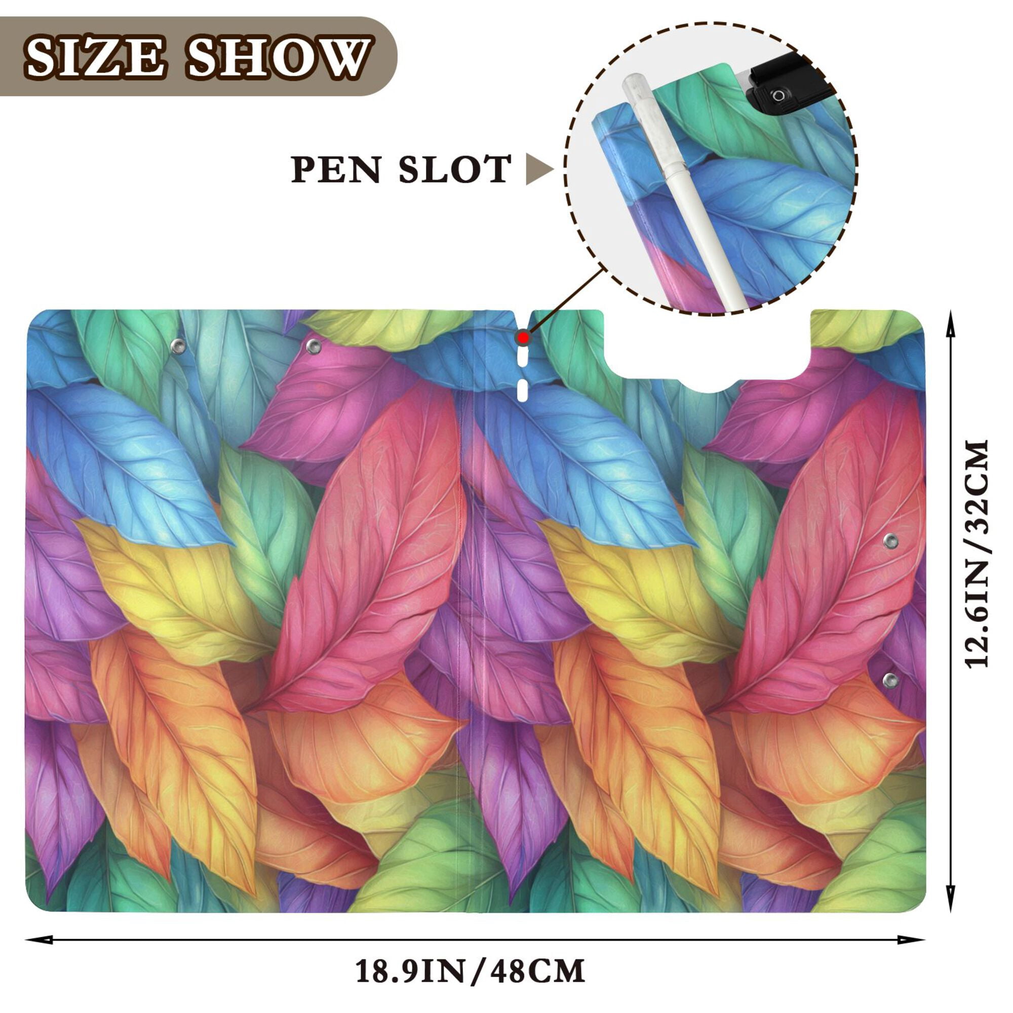 FORMRS A4 Clipboard Folder with Pen Holder Horizontal Foldable School Office Binder, Vibrant Leaves Pattern