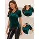 thumbnail image 2 of Camiseta casual de manga corta con cuello en V de terciopelo Allegra K lago verde M, 2 of 5