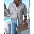 thumbnail image 5 of Womens Button Down Striped Shirts Long Sleeve Casual Collared Office Business Work Spring Blouses Tops Khaki M, 5 of 8