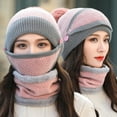 thumbnail image 5 of 3Pcs/Set Women's Winter Warm Knitted Crochet Hat Fleece Lined Cable Faux Fur Pom Pom Beanie Hat Skull Cap, 5 of 8