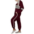 thumbnail image 6 of Women's 2 Piece Sets Fall Outfits New Women's Color Block 2 Piece Tracksuit Crewneck Long Sleeve Tops Long Sweatpants Outfits Lounge Sets Wine 3XL, 6 of 7